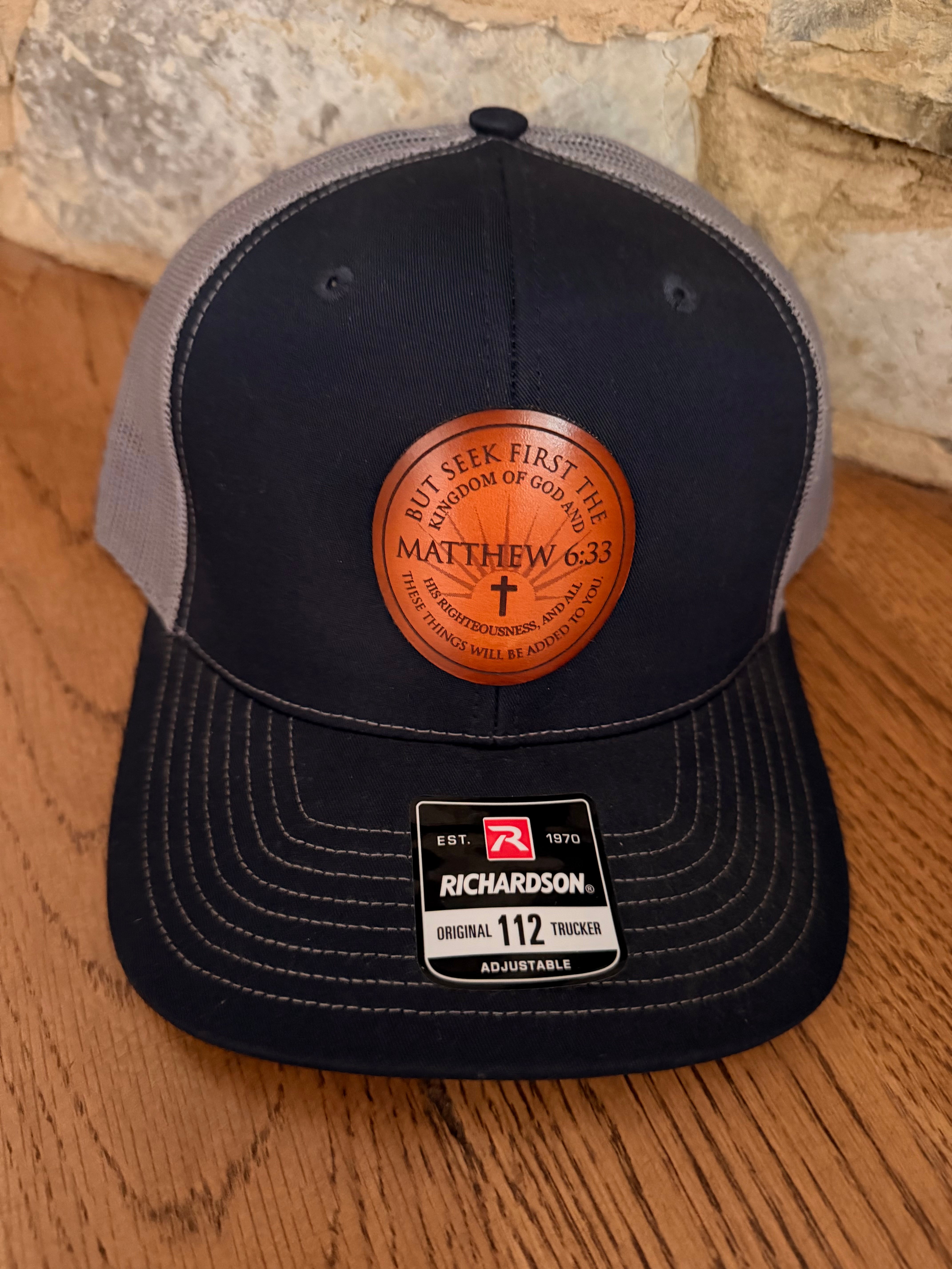 Matt 6:33 Leather Patch Hat